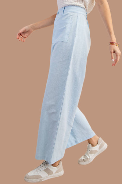 Baby Blue Linen High Rise Wide Leg Pants