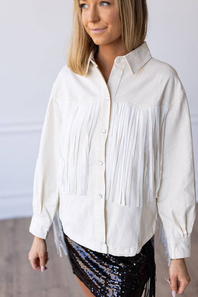 Western Fringe Denim Button-down Jacket