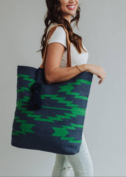 Navy & Green Aztec Tote