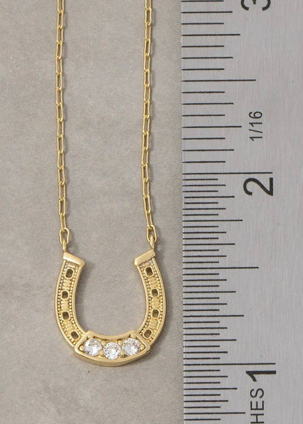 18K Gold Dipped Horseshoe Cz Pendant Necklace: GDCRY