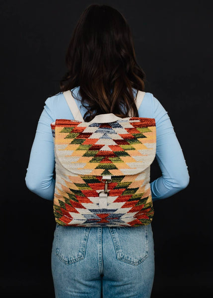 Tan & Multicolored Aztec Backpack