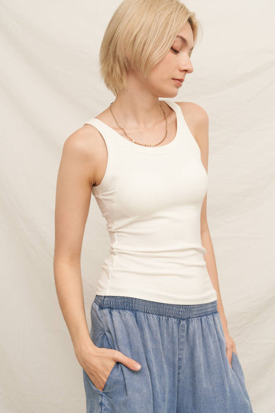 Scoop Neck Tank with Built-In Bra In Ivory