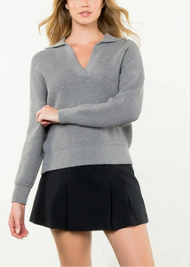 Waffle Knit Collared Sweater by THML