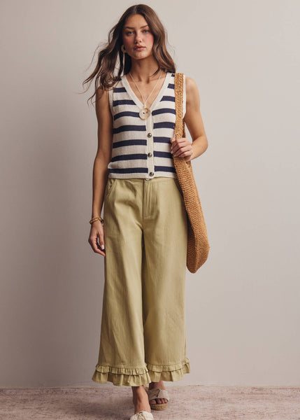 Striped Button-Front Knit Vest Top