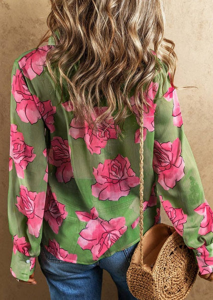 Floral Pleated Puff Sleeve Shirt ~FINAL SALE