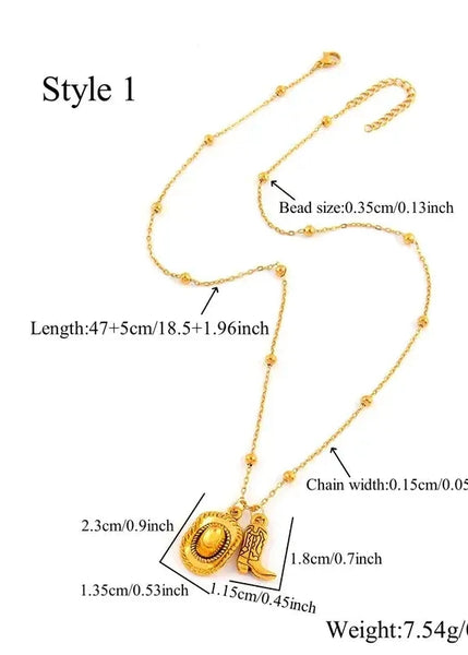 Western Gold Plated Necklace Jewelry Boot and Cowboy
