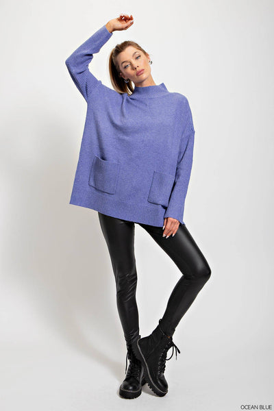 Cuddly Mock Neck Poncho Sweater