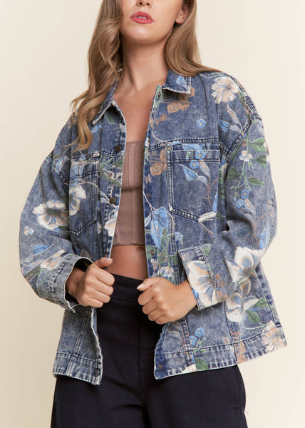 Floral Print Denim Long Sleeve Jacket