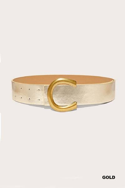 Large C Shape Buckle Fashion Belt: BLACK / 1(ONE SIZE)