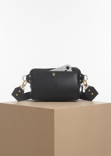 Bougie Belt/ Crossbody Bag In Black Leather | Upcycled LV