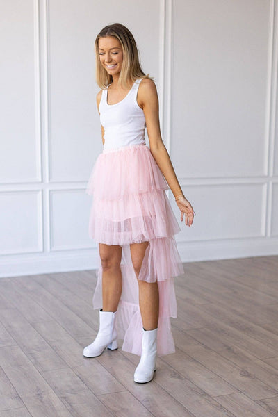 Bride to Be Pink Tulle Ruffled Maxi Skirt