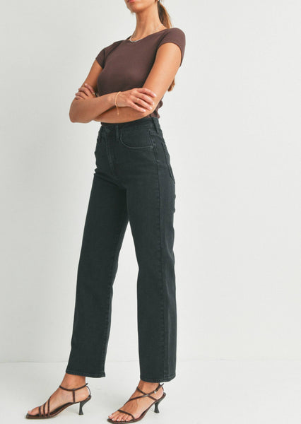 The Broadway Black Relaxed Straight Jean with Wide Leg and high rise ~ FINAL SALE