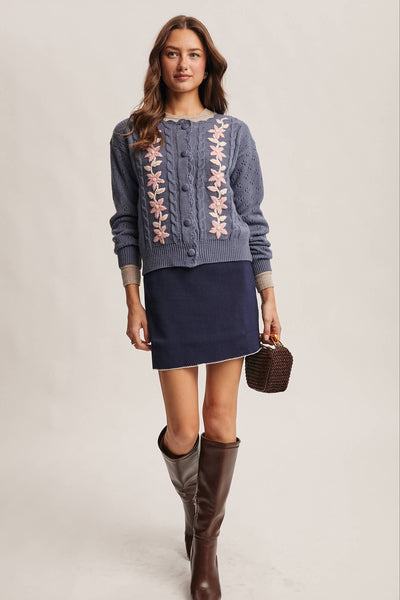 Floral Embroidered Knit Cardigan
