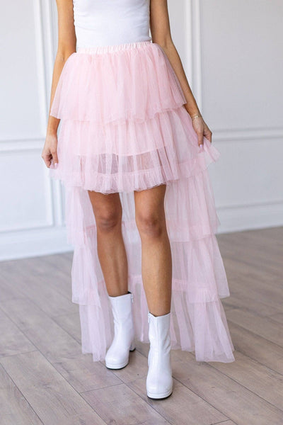 Bride to Be Pink Tulle Ruffled Maxi Skirt