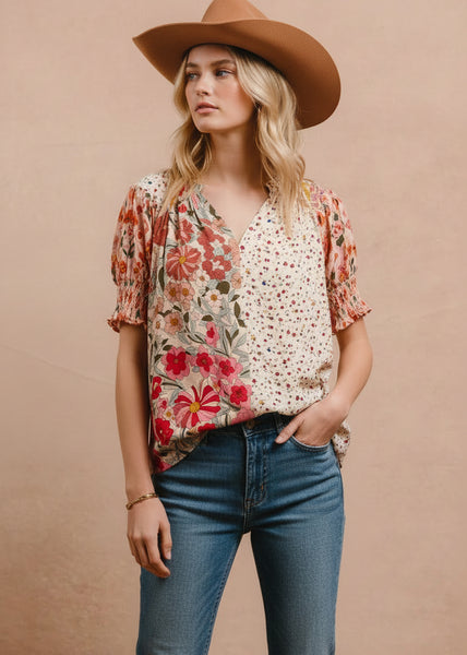 Woven Mixed Print Floral Top