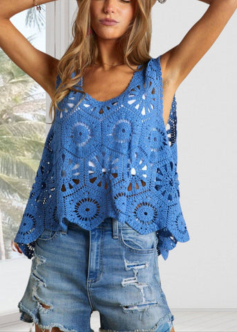 Ocean Blue Crochet Tank Top