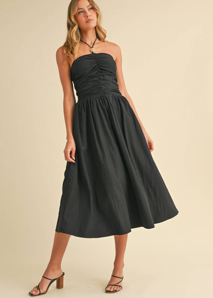 Black to Basics Halter Midi Dress with Stone Detail