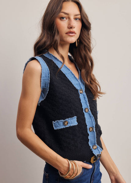 Hello Darlin' Denim Trim Knit Vest