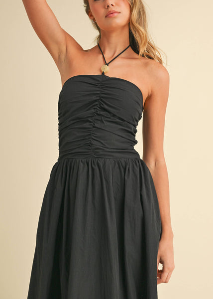 Black to Basics Halter Midi Dress with Stone Detail