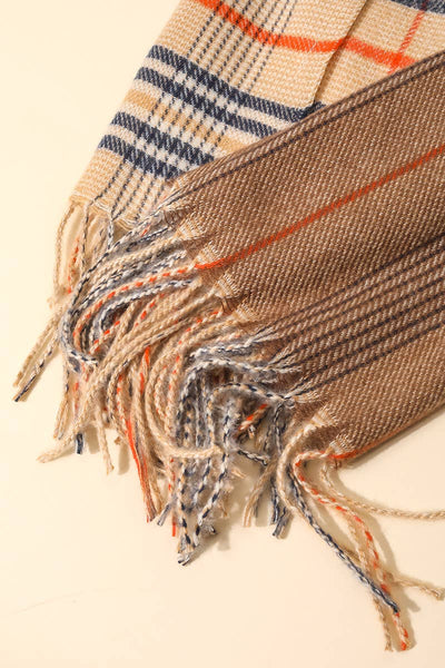 Double Pattern Plaid Striped Oblong Scarf: BE