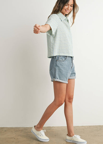 Gingham Checkered Open Tie-Back Cropped Top