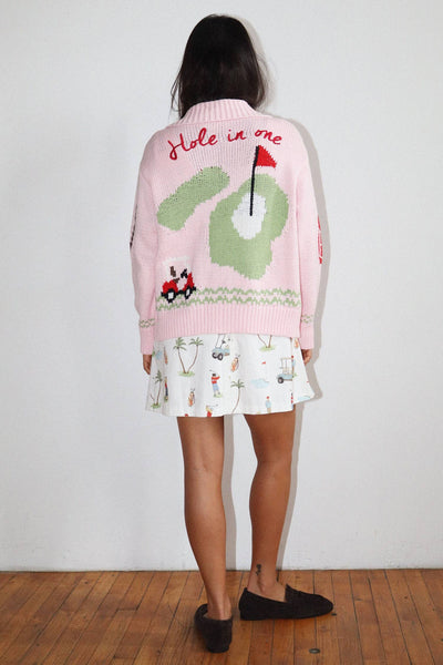 Hole In One Intarsia Zip Sweater : Green / M