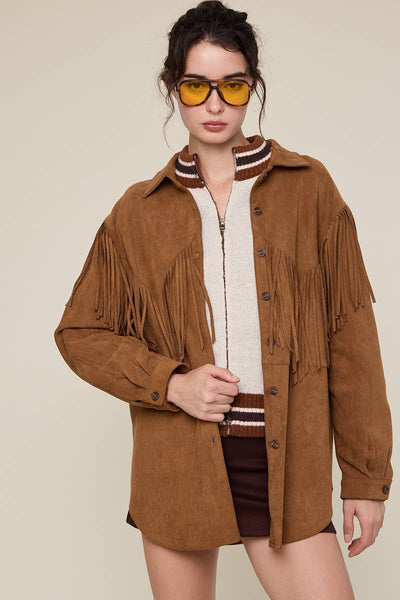 WESTERN STYLE CAMEL COLOR FRINGE POINT JACKET: CAMEL / S
