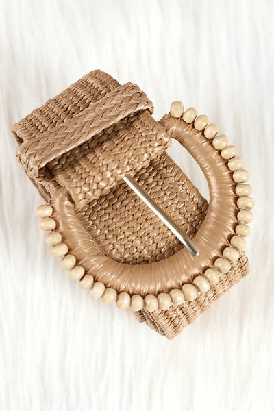 Boho Beaded Straw Woven Belt