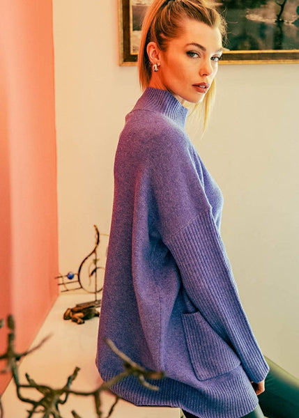 Cuddly Mock Neck Poncho Sweater