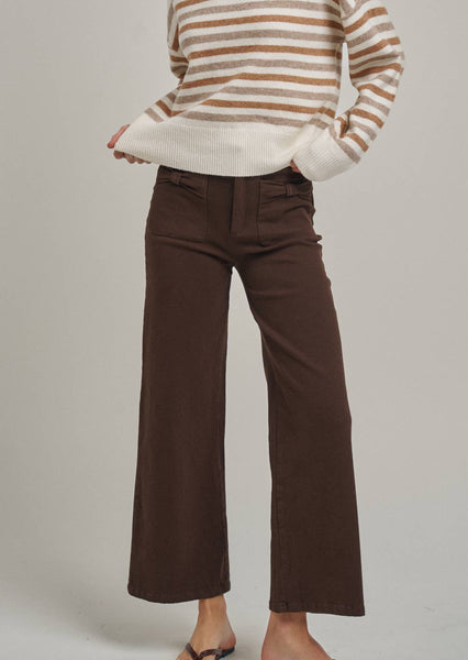 Chocolate Wide Leg Stretch Pants with Bow Detail Pockets
