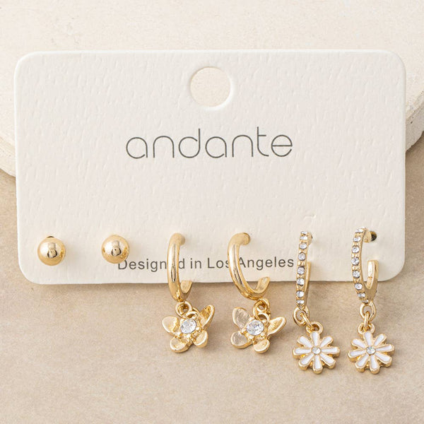 Three Pair Butterfly And Daisy Huggie Earring Set: G