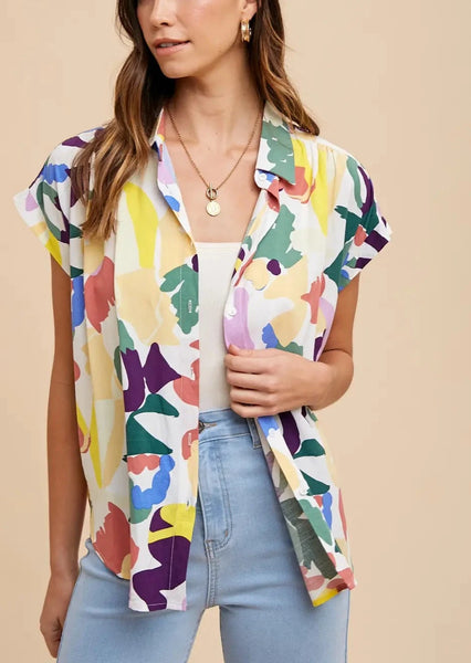 The Perfectly Painted Pleated Sleeve Top