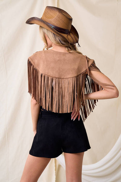 SIJ5247A TAN WESTERN FRINGE SUEDE COLLAR / SHRUG: MEDIUM
