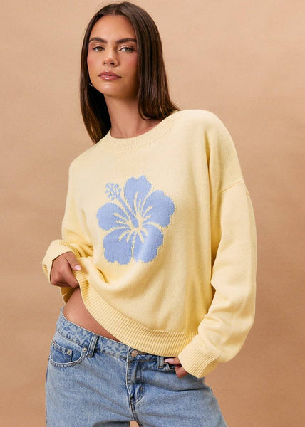Hawaiian Style Hibiscus Graphic Sweater