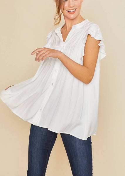 White Ruffle Sleeve Flowy Top ~ FINAL SALE