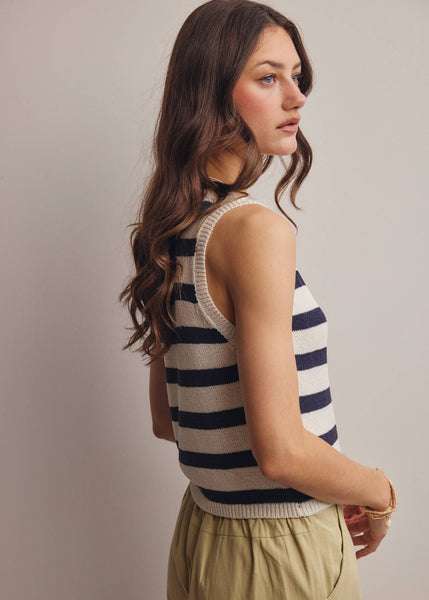 Striped Button-Front Knit Vest Top