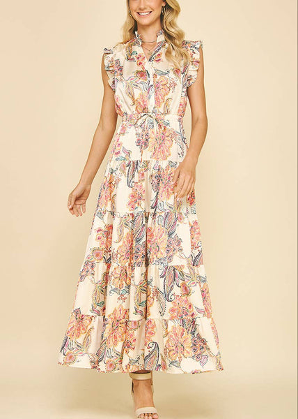 Floral Print Tiered Maxi Dress