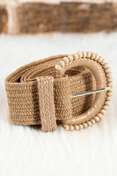 Boho Beaded Straw Woven Belt