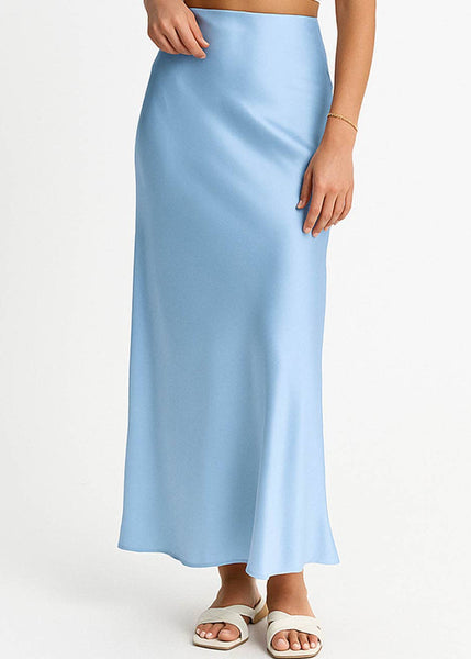 Baby Blue Satin Midi Skirt