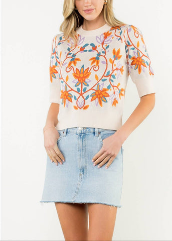 Short Sleeve Floral Knit Top by THML
