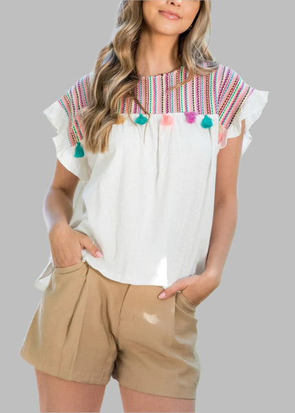 Boho Tassel Accent Top by THML