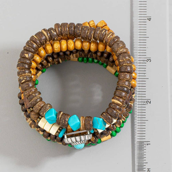 Western Wooden Beads Stackable Bracelet Set