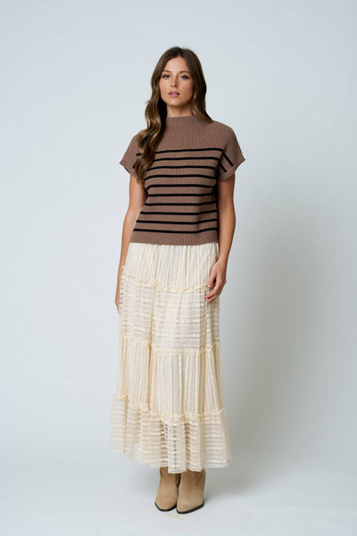 Mocha Striped Mock Neck Knit Sweater