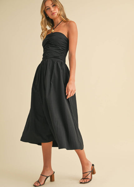 Black to Basics Halter Midi Dress with Stone Detail