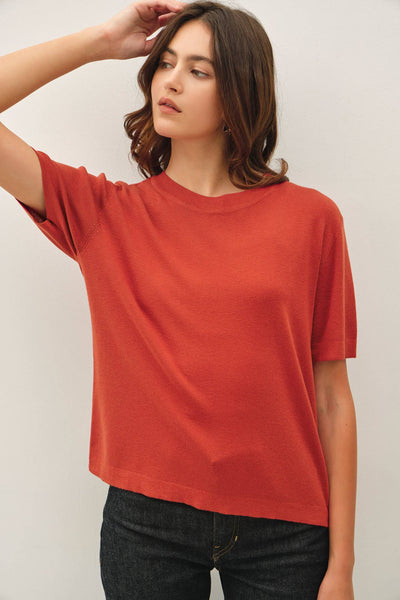 CASHMERE BLENDED SHORT SLEEVE SWEATER  : SLATE BLUE / L