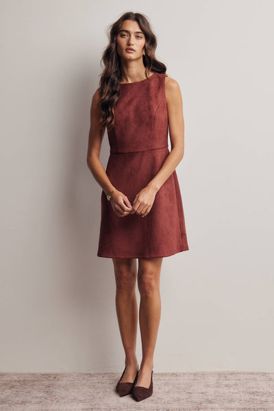 Burgundy Stretch Faux Suede Sleeveless Mini Dress