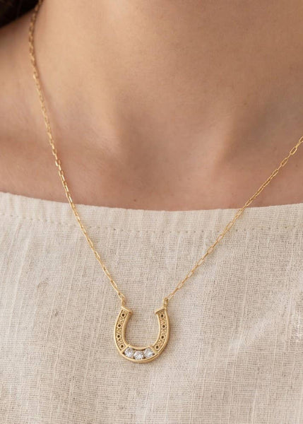 18K Gold Dipped Horseshoe Cz Pendant Necklace: GDCRY
