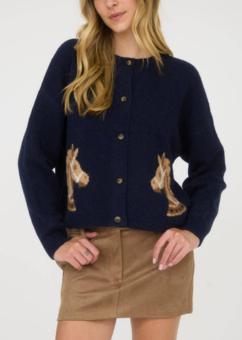 Saddle Up Horse Jacquard Cardigan in Navy