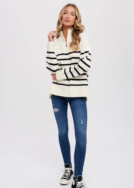 Quarter Zip Striped Pullover Sweater