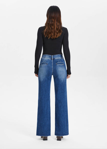 High Rise Straight Jeans with Raw Hem